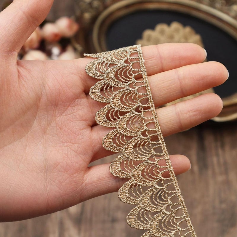 GXTIZAS تقليم الدانتيل الذهبي 4.7 ياردة شريط ذهبي معدني لتزيين الملابس وزينة الكعك - Image 3